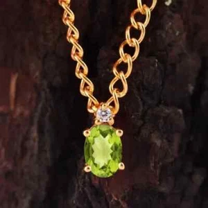 14K Rose Gold Plated Silver 2Ct Oval Cut Simulated Peridot Women's Pendant 18" - Picture 1 of 6