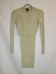 Forever 21 Strick Langarm Crop Top und Bleistiftrock Gr. M gelb blau - Bild 1 von 9