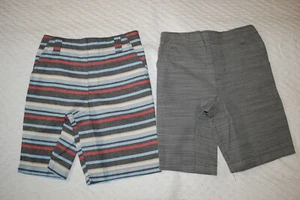 Boys Shorts 2 PR LOT Woven BLACK MICRO-STRIPE Blue Red Beige White Sz 5 6 7 8 10 - Picture 1 of 2