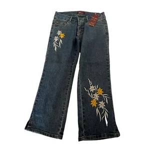 D Jeans Junior Medium Wash bestickt Blumen blau Denim Capri Jeans Größe 3/4 - Bild 1 von 8