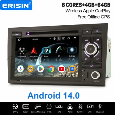 4+64GB Android 14 DAB+ Autoradio Navi CD für AUDI A4 S4 SEAT EXEO CarPlay 8 Kern - Bild 1 von 4