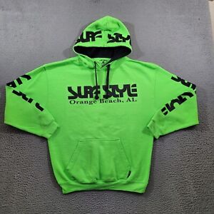 Surf Style Hoodie Mens Large Green Solid Spell Out Logo Sweatshirt Pullover