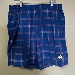Adidas Swim Shorts Mens Large Blue Plaid Adipure Climacool Lightweight Pockets - Picture 1 of 6