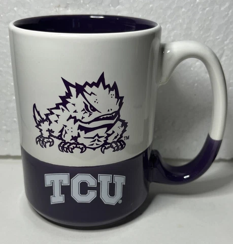 TCU Coffee Mug Horned Frogs Texas Christian University Purple Cup 4 1/2" Tall Cover