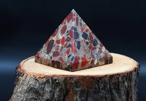 95MM Red Conglomerate Pyramid Chakra Energy Healing Crystal Puddingstone Pyramid - Picture 1 of 10