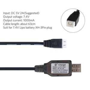 Charger Cable 7.4V Lithium Battery Charger USB Cable 3 PIN RC Boat Car Parts - Picture 1 of 6