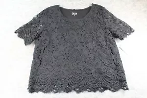 Simply Emma Shirt Size 1X Black Lace Crochet Pullover Short Sleeve Boho Nwt - Picture 1 of 10