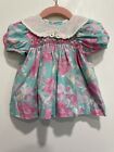 Vintage Polly Flinders Baby Girl Dress Floral Pink Blue Embroidered Smocked 6 Mo
