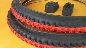 Two 2) Duro 26x2.10 *Red Center* Black Mountain Bicycle Tires & Bike Inner Tubes - Picture 1 of 2