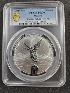 ๐ 2024 Mexico Libertad 5 oz .999 Silver Reverse Proof Mexican Coin PCGS PR70 - Picture 1 of 2