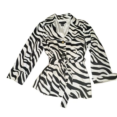 Sandro Sportswear 领带腰夹克 S 码黑色白色斑马印花纽扣领 — 第 1/4 张图片