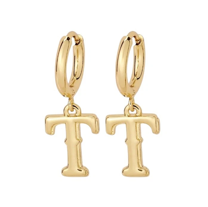 Pendientes Huggie Bijoux Sport de Luv Aj MLB Texas Rangers enchapados en oro con logotipo de latón Foto 1 de 1