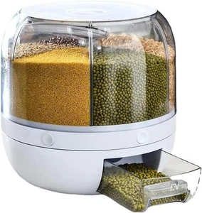 Rice Bucket Food Dispenser Household Large Capacity Rotating Kitchen Organizer - Picture 1 of 8