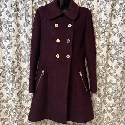 Guess Wool Coat Womens Small Red Wine Double Breasted Walder Buttons Lined Long - Image 1 of 4