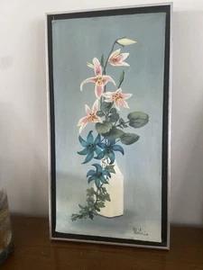Vtg Oil Painting - Colorful Flower Bouquet in Vase, Signed, Framed 10x18” - Picture 1 of 5