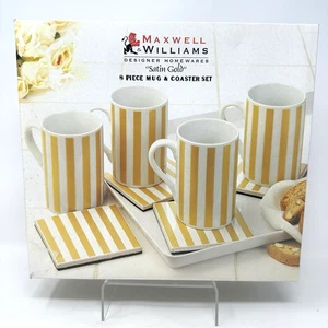 NEW Maxwell & Williams Satin Gold Mug & Coaster Set x4 Mugs ,  x4 Coasters - Picture 1 of 14