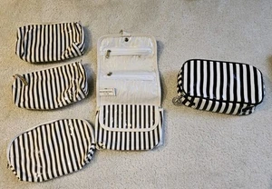 Henri Bendel Cosmetic Bags Set Travel Pouch Brown Stripe Vintage And Now  - Picture 1 of 24