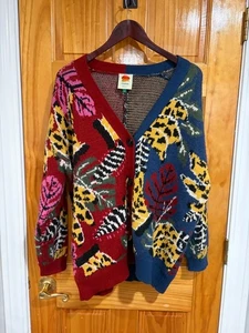 Farm Rio Colorblock Banana Animal Print Oversized Cardigan Sweater - Picture 1 of 9