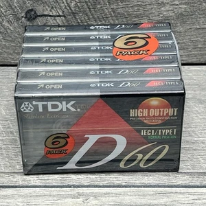 Paquete de 6 cintas de casete TDK en blanco D60 alto rendimiento IECI/Tipo I - nuevas/selladas - Imagen 1 de 4