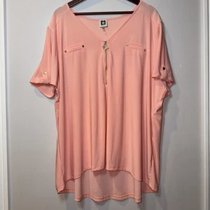 Anne Klein Knit Boho TOP Shirt Blouse Gold Zip Plus Sz 3X Peach $69 NWOT - Picture 1 of 9