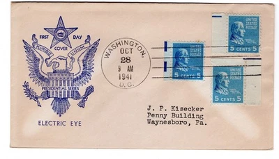 #808 EE Presidential Series 1941 James Monroe 5c FDC - #6 Fidelity - Image 1 of 2
