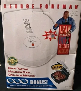 George Foreman GR10AWHT Champ Grill bianco vintage nuovo con scatola con 3 spugne griglia - Foto 1 di 5