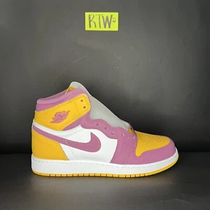 Size 7Y GS Jordan 1 Retro OG High Brotherhood Big Kid Youth Pink Gold 575441-706 - Picture 1 of 9