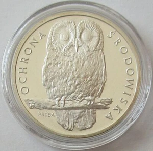 Polen 1000 Zlotych 1986 Tiere Waldkauz Silber Probe - Bild 1 von 2