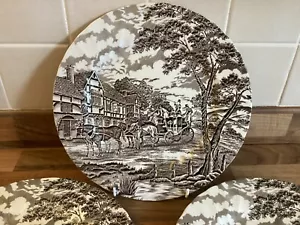 SET 3 MYOTT ROYAL MAIL 10" BROWN DINNER PLATES ENGLAND INTERNATIONAL POSTAGE - Picture 1 of 3