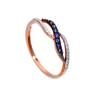 9ct Rose Gold & Sapphire Infinity Swirl Ring w Clear CZ Crystals I - U - Picture 1 of 18