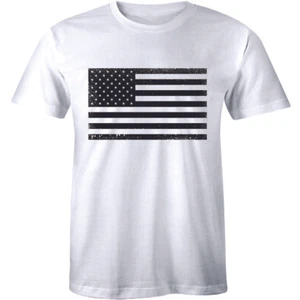 Vintage Patriotic Black And White American Flag USA Stars Stripes Men's T-shirt - Picture 1 of 1