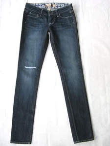 Pantalones de mezclilla ajustados bajos Paige Skyline para mujer talla 25 azul oscuro desgastados + elásticos L32 - Imagen 1 de 11