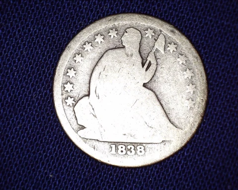 1838 Seated Liberty Dime No Drapery Large Stars V-2 #SD93 Cover