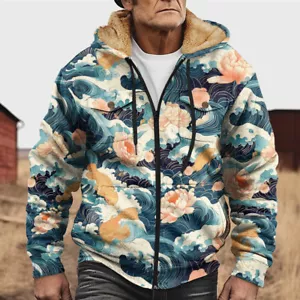 Para hombres Estampado Koi Retro Invierno Polar Sudadera con Capucha Suéter Bolsillo Frontal Cremallera Chaqueta - Imagen 1 de 9