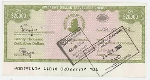 Zimbabwe 20000 Dollars ND 2003? Pick 18 XF+ Circulated Traveller Cheque - Picture 1 of 2