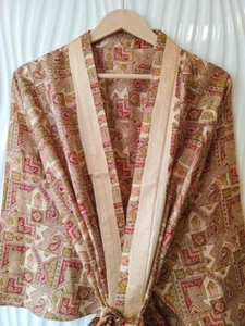 Midi Kimono Pure Silk Robe Knee Length Gown Silk Kimonos Robes Brown MKMO1115 - Picture 1 of 8