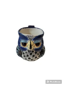 Taza de búho de cerámica vintage 3D interior agrietada LEER azul amarillo - Imagen 1 de 9