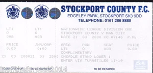 1999/2000 Stockport County V Manchester City 21-03-2000 Division 1 Ticket - Bild 1 von 1