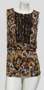 CLASSIQUES ENTIER Orange Blumenmuster Stretch Seide Strick Rüschen Bluse Top Gr. M - Bild 1 von 6