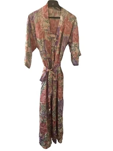 Vintage California Dynasty Floral Satin Nightgown & Robe Set Petite Lace Trim - Picture 1 of 7