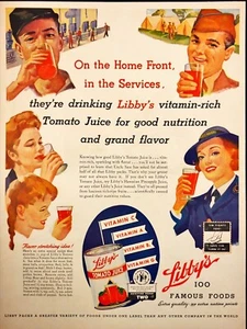 1943 Libby's Tomato Juice On The Home Front & In The Services Anuncio impreso Segunda Guerra Mundial - Imagen 1 de 6