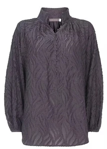 Mint Velvet Blouse Grey High Neck Buttoned Jacquard Rouleau Size XS - Picture 1 of 10