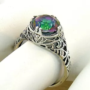 ART DECO STYLE 2 Ct MYSTIC QUARTZ 925 STERLING SILVER CLASSIC DESIGN RING 635Z - Picture 1 of 4