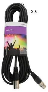 DMX Cable 5-Pack DMX Leads Pro Lighting Cables 10m 3 Pin DMX XLR Connections - Picture 1 of 1