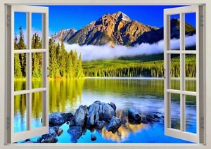 Nature Beautiful Mountain Lake 3d Smashed View Wall Sticker Poster Bedroom Z577 - Picture 1 of 1