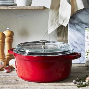 Staub Cast Iron Round Cocotte with Glass Lid - Cherry (24cm, 3.7L) - Picture 1 of 5