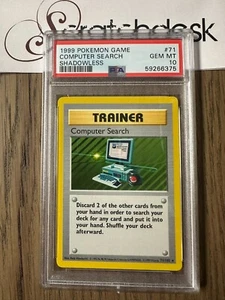 PSA 10 - Pokemon COMPUTER SEARCH 71/102 - SHADOWLESS BASE SET Trainer - GEM MINT - Picture 1 of 2