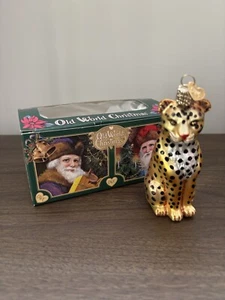 Alte Welt Weihnachten OWC Leopard mundgeblasen Glas Ornament Wildlife 2001 in Box - Bild 1 von 6