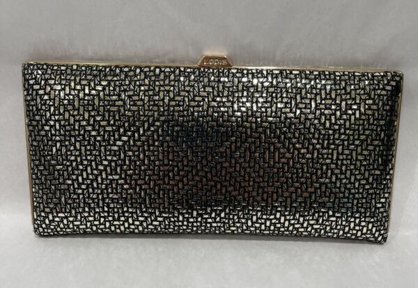NEW LODIS Gold Metallic Leather Andra Diva Large Framed Clutch Wallet