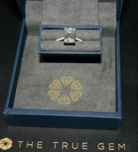 True Gem Moissanite EMERALD 2.6 ct PLATINUM & .45ct Lab Diamond Side RING Sz 5.5 - Picture 1 of 24